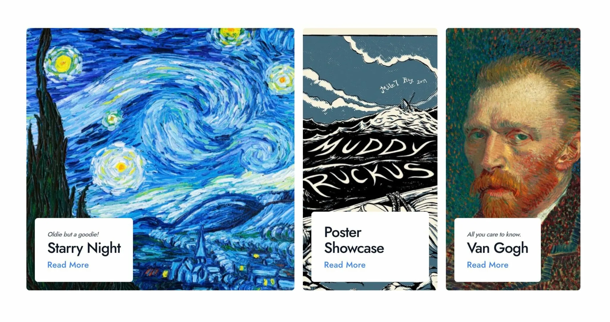 Featured Content Hero with one large photo tile and two smaller tiles, each with a white headline card linking to a post.