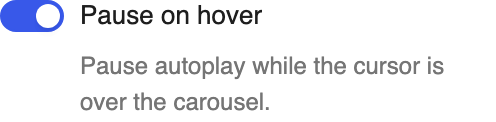 Pause on hover setting in the block editor sidebar
