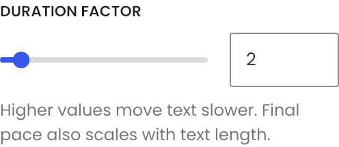 Duration factor setting in the block editor sidebar