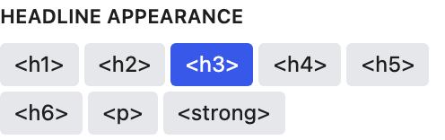 Headline Appearance setting in the block editor sidebar