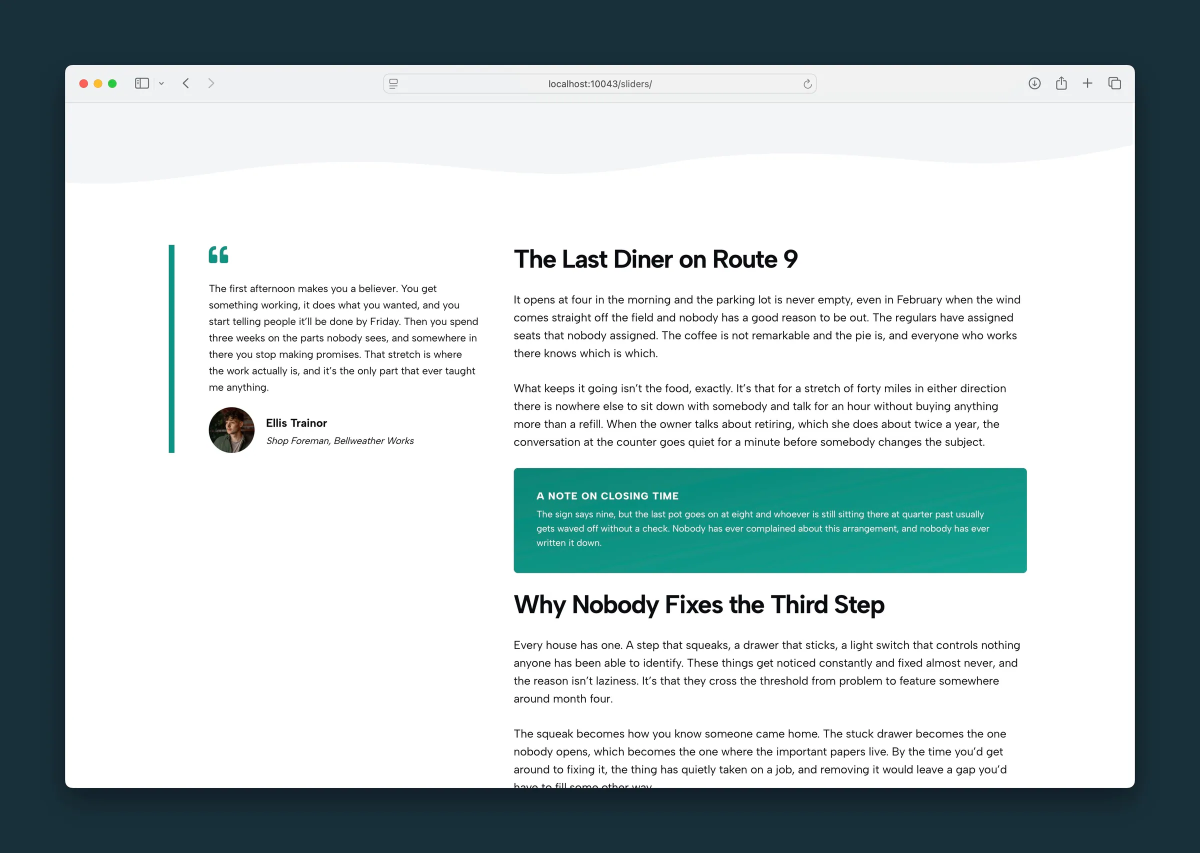 A teal callout inside the article — A Note on Closing Time.