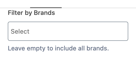 Filter by Brands setting in the block editor sidebar