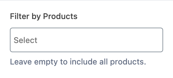 Filter by Products setting in the block editor sidebar