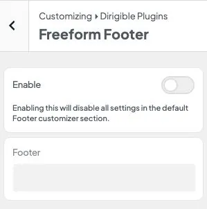 Customizer Freeform Footer Enable and Footer select controls