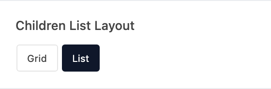 Children List Layout setting in the block editor sidebar