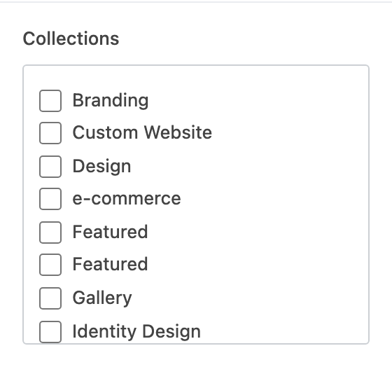 Collections setting in the block editor sidebar