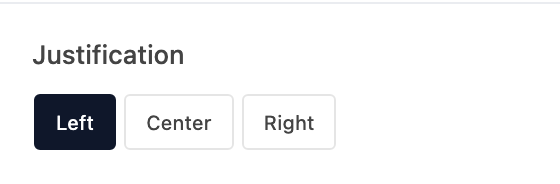 Justification setting in the block editor sidebar