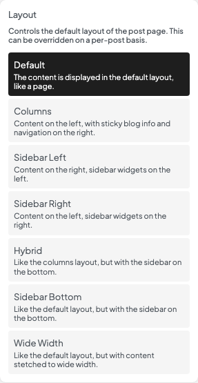 Layout setting in the block editor sidebar