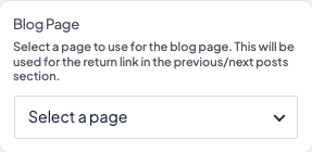 Blog Page (page selector) setting in the block editor sidebar