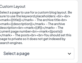 Custom Layout (page selector) setting in the block editor sidebar