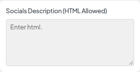 Socials Description (HTML Allowed) setting in the block editor sidebar