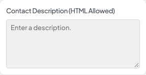 Contact Description (HTML Allowed) setting in the block editor sidebar