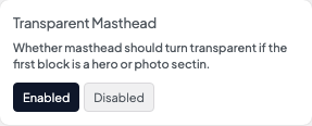 Transparent Masthead setting in the block editor sidebar