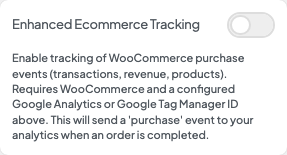 Enhanced Ecommerce Tracking setting in the block editor sidebar