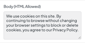 Body (HTML Allowed) setting in the block editor sidebar