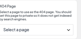 404 Page (page selector) setting in the block editor sidebar