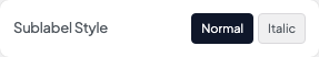 Sublabel Style setting in the block editor sidebar