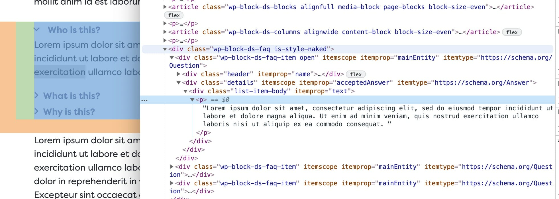 FAQ block schema example.