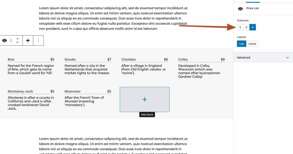 Control the maximum number of cards per row in the block editor.