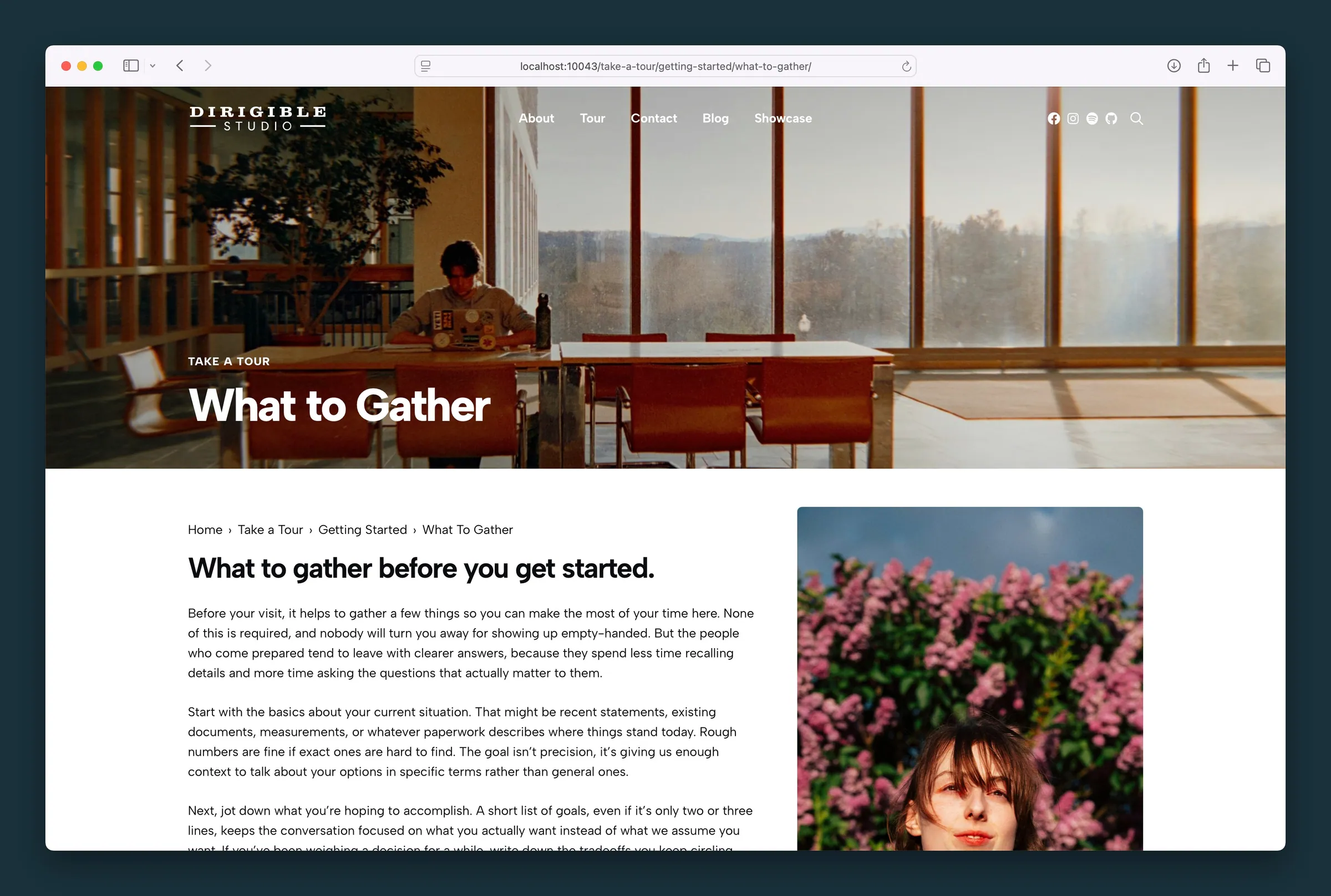 Breadcrumb trail under a hero — Home › Take a Tour › Getting Started › What To Gather.